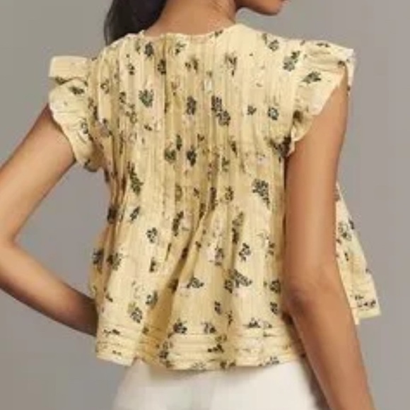 Anthro Pilcro Jade Short Sleeve Pleated Swing Top Yellow Floral SIZE XL NEW - Picture 2 of 6